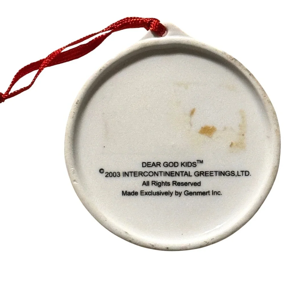 Dear God Kids 2003 Ceramic Christmas Ornament Don't Tell Santa Pleading Child‎